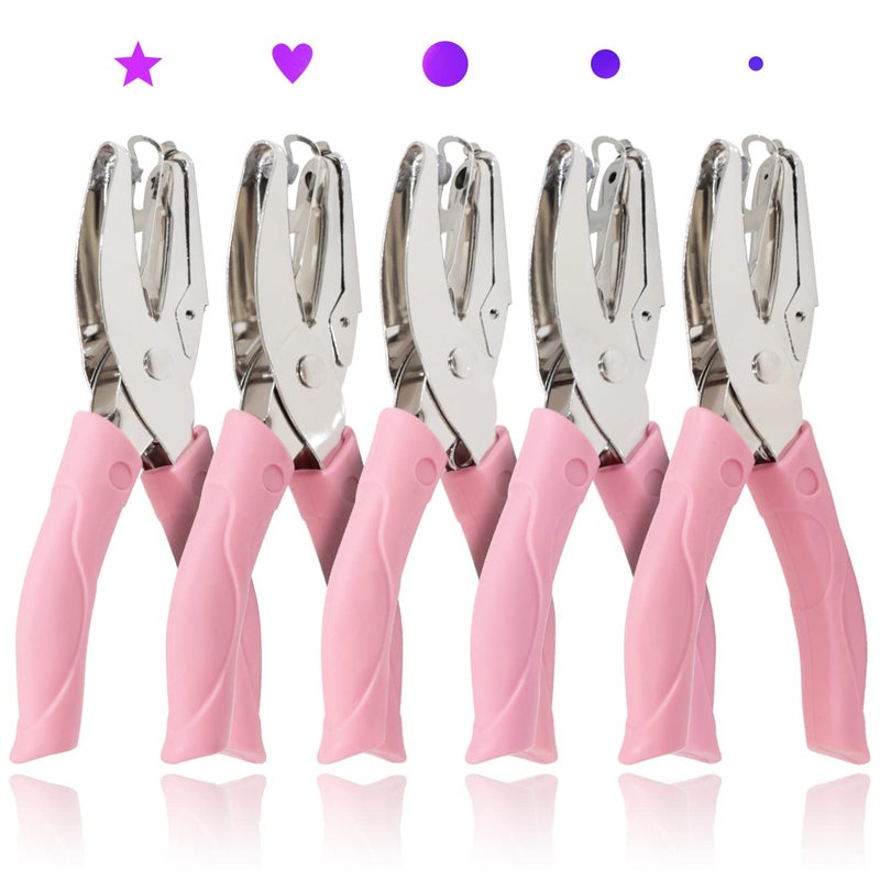 CheeMuii 5 Pieces Metal Handheld Paper Punch Single-Hole Tag Punch Set with Plastic Handle for Heart Circle Star Holes for DIY Craft Tags - Image 1